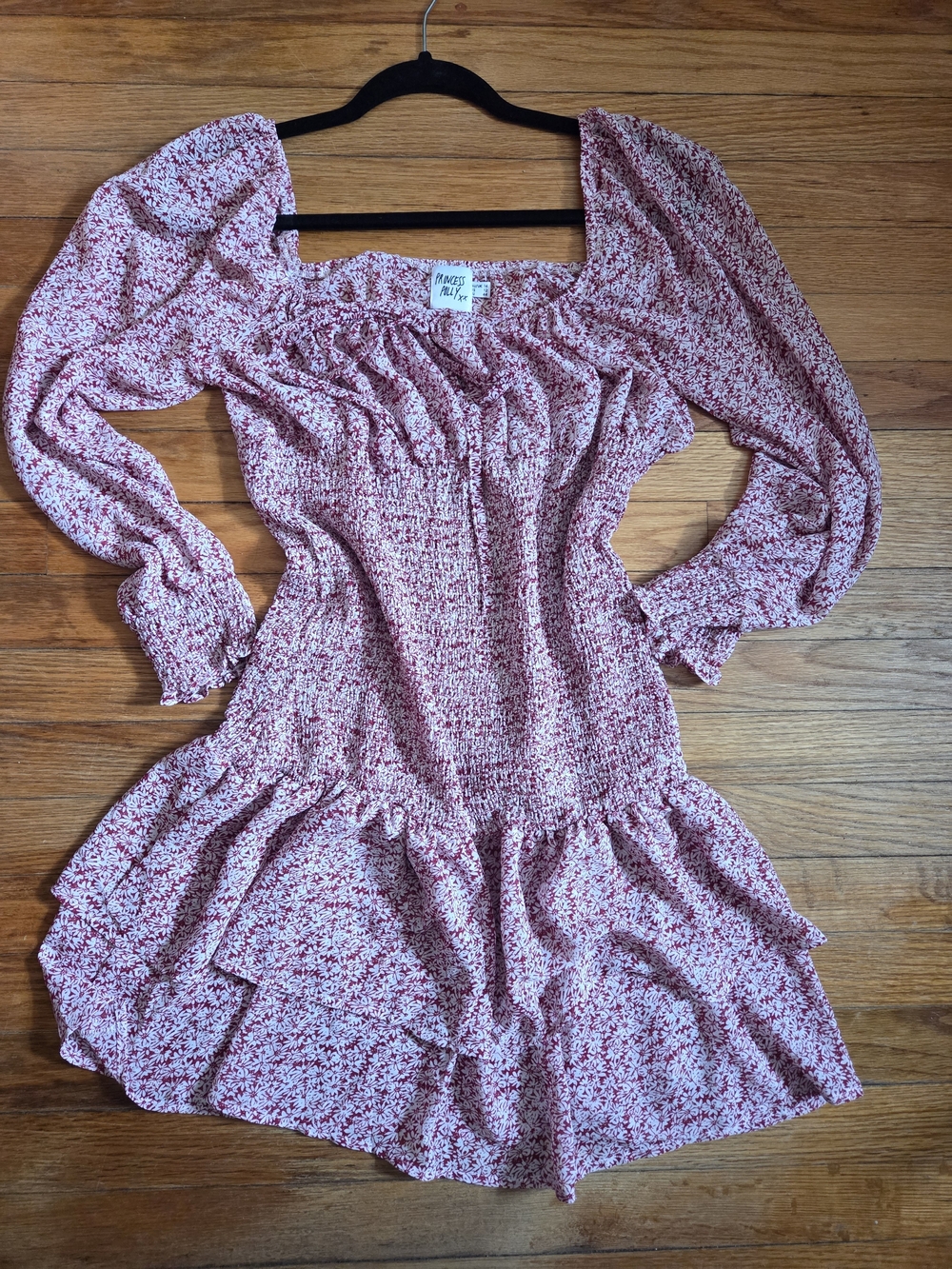 Princess Polly Pink Floral Long Sleeve Smocked Mini Dress
